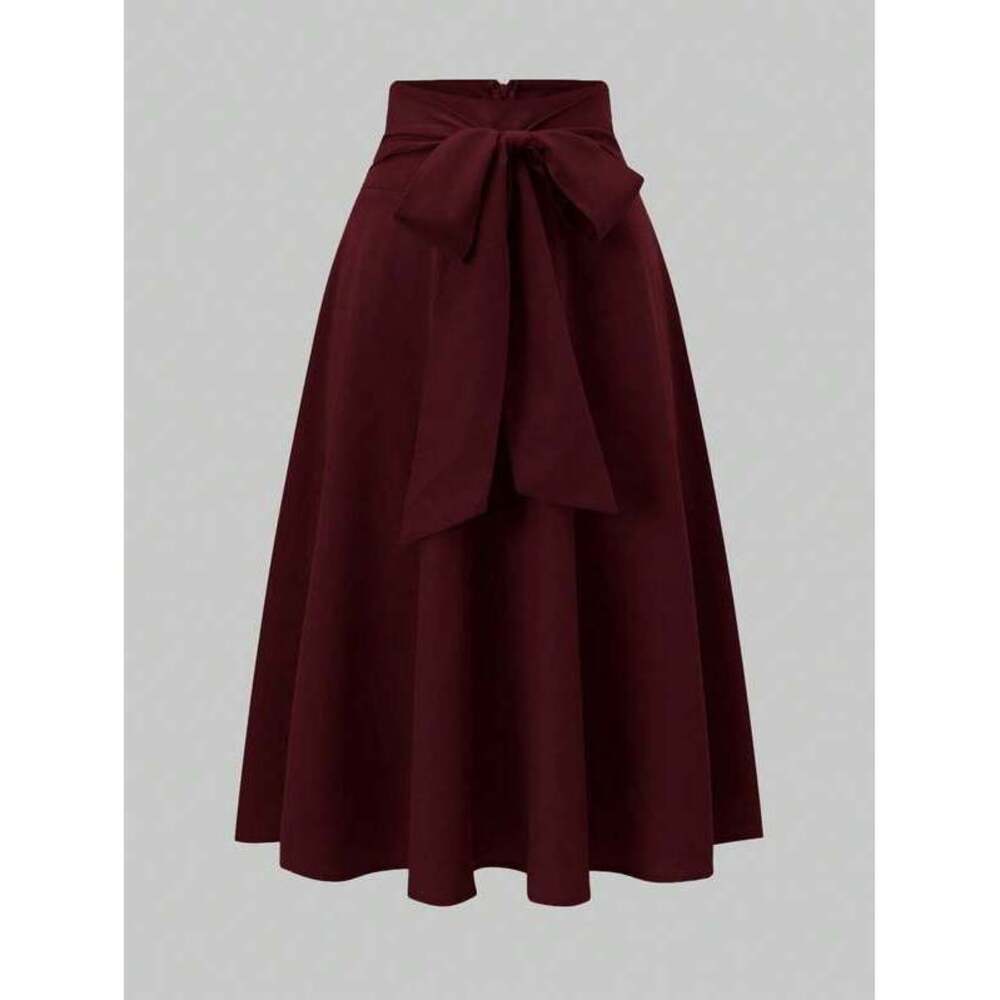 Franclia Solid Color Waist Bow Decor Versatile Pencil Skirt, Sui